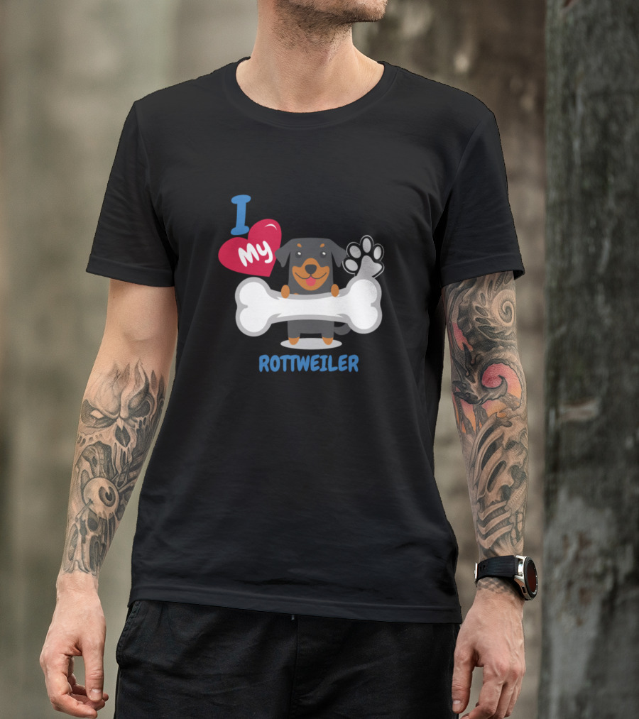 I Love My Rottweiler Dog With Bone And Pawprint T-Shirt