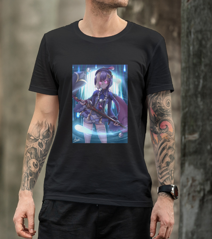 Qi Genshin Impact Character Art Polearm Blue Theme Lanterns T-Shirt