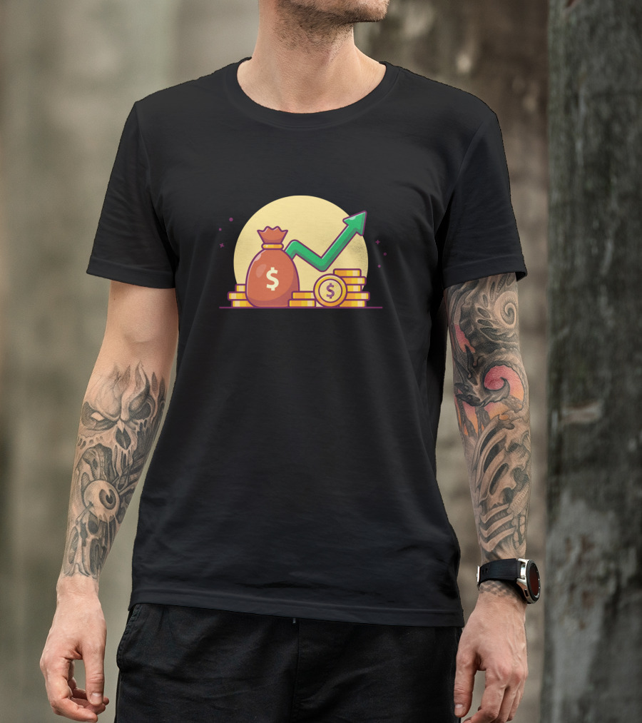 Sack And Stack Of Coin With Upward Graph And Dollar T-Shirt