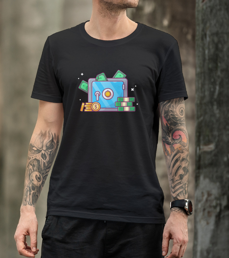 Save Deposit Box Cash Stacks Cartoon T-Shirt
