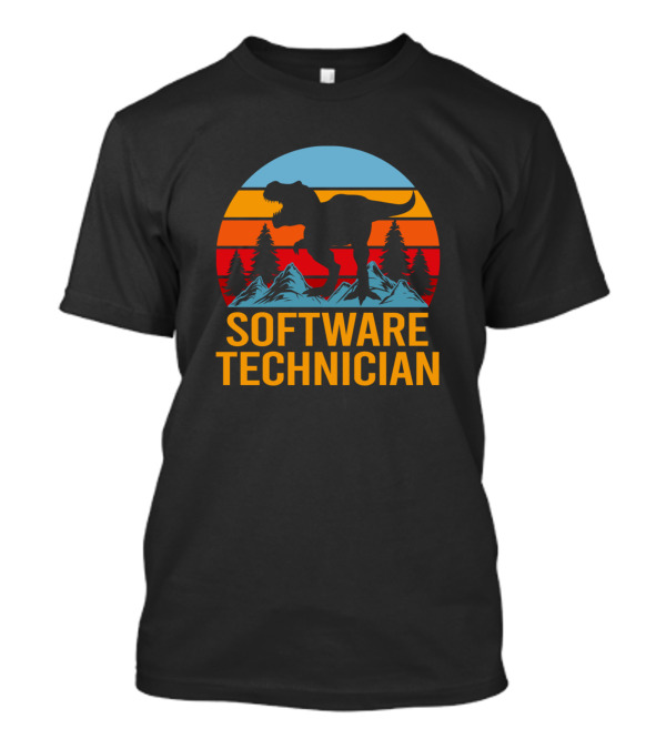 Software Technician Dinosaur Mountain Sunset Forest T-Shirt