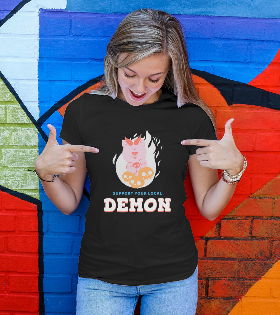 Support Your Local Demon Fiery Pig With Skulls T-Shirt