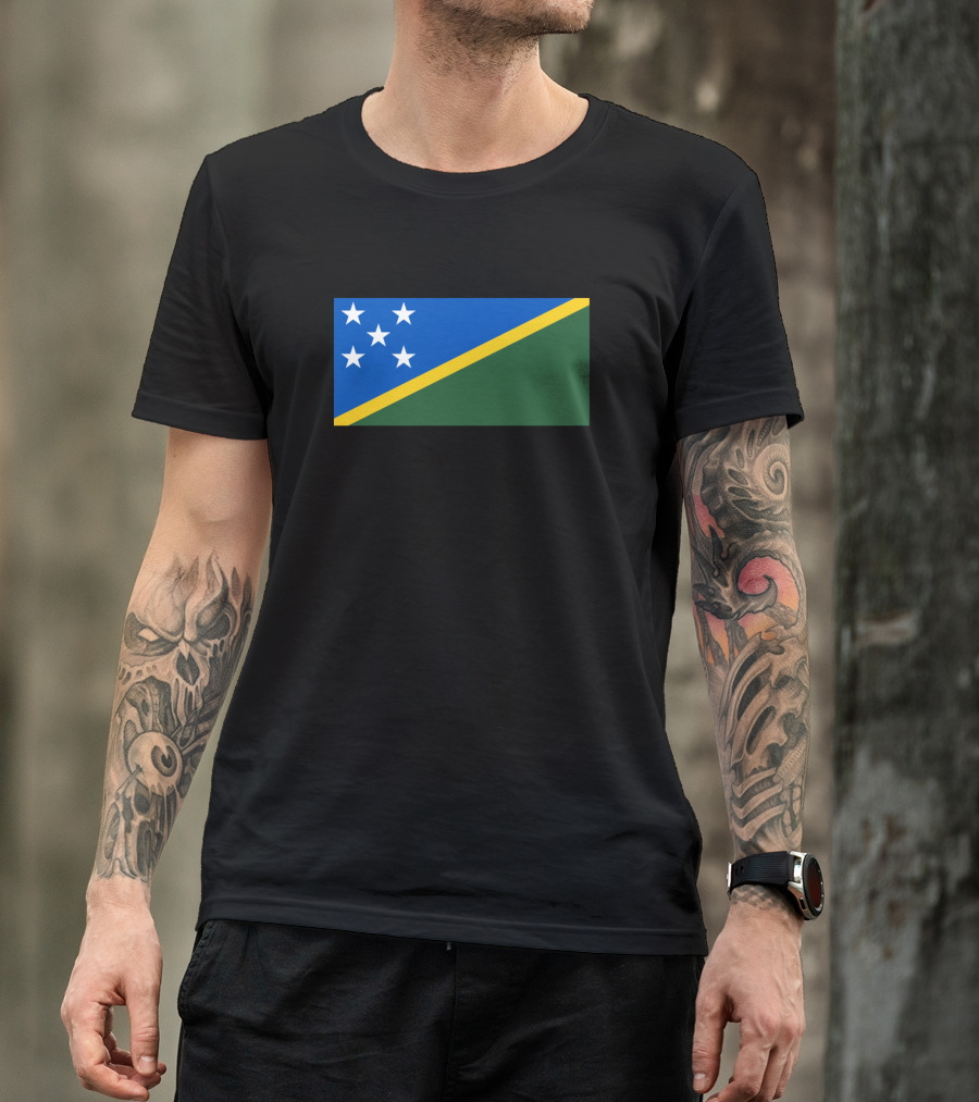Solomon Islands Flag With Blue Yellow Green Stripes And White Stars T-Shirt