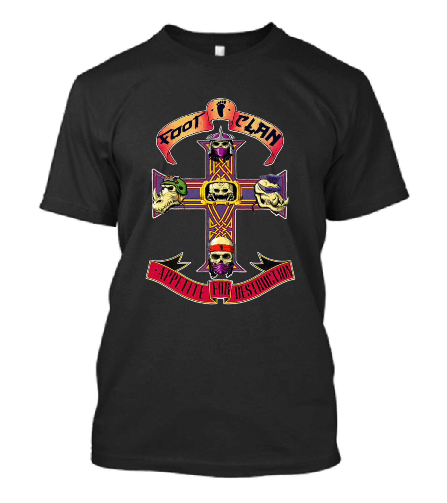 Foot Clan Ninja Turtles Appetite For Destruction Parody Cross Skulls T-Shirt