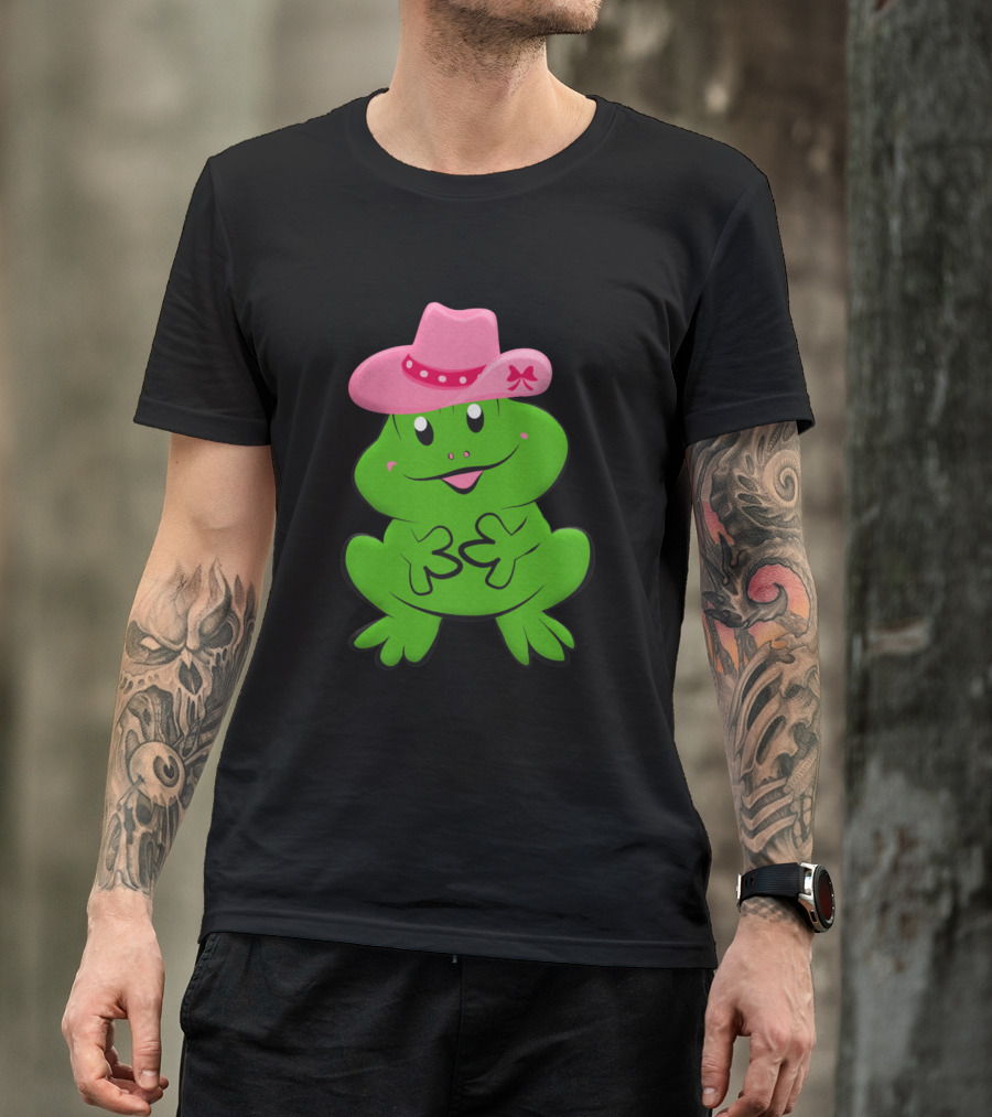 Cowgirl Frog With Pink Hat And Green Smile T-Shirt
