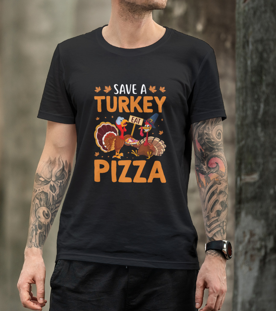 Save A Turkey Eat Pizza Thanksgiving Kids Funny T-Shirt