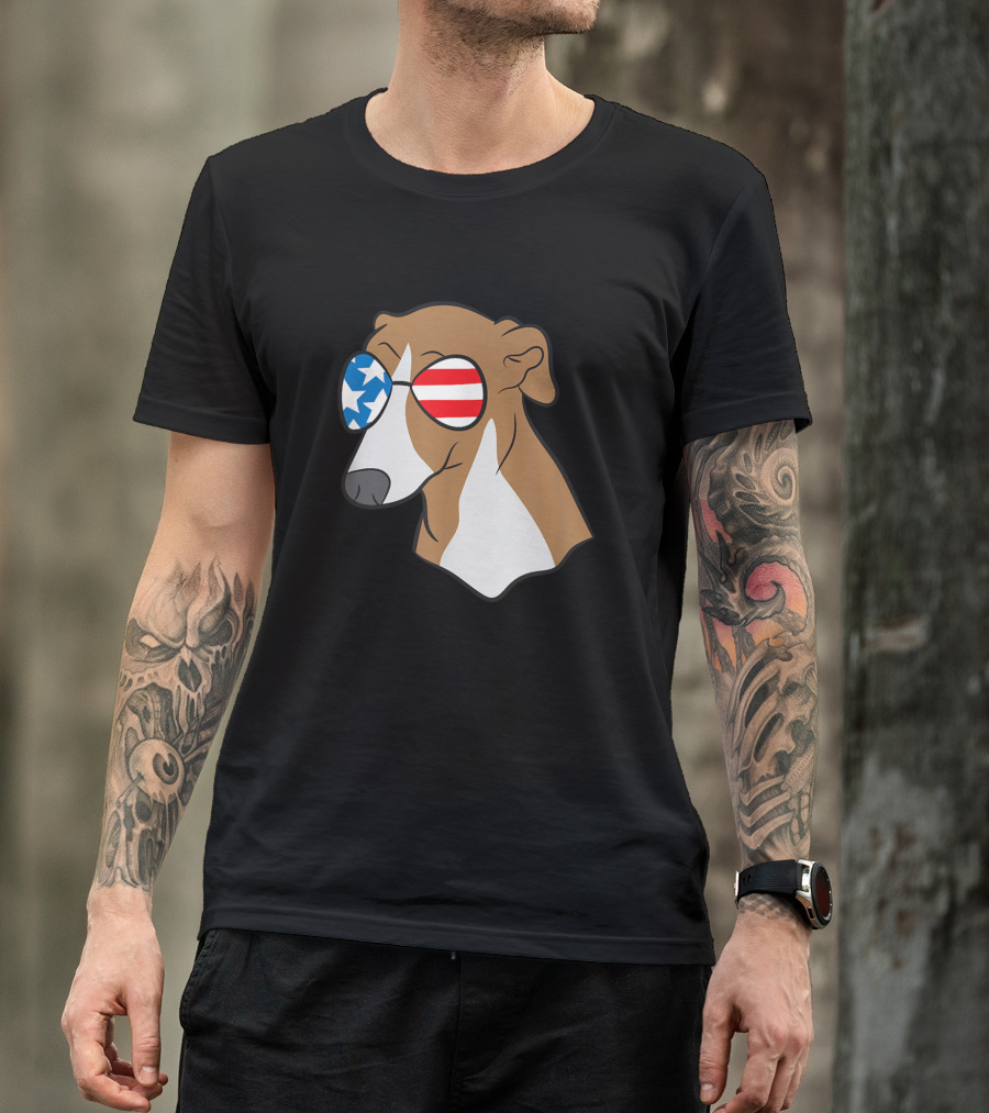 Greyhound Lover Funny Dog USA Flag Sunglasses T-Shirt