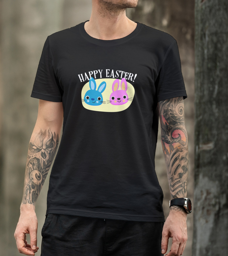Happy Easter Cute Blue And Pink Bunny T-Shirt
