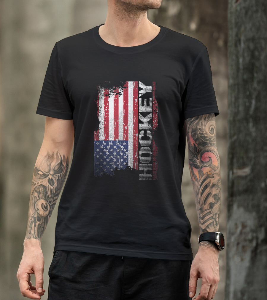 Hockey USA Flag Grunge Style Vintage T-Shirt