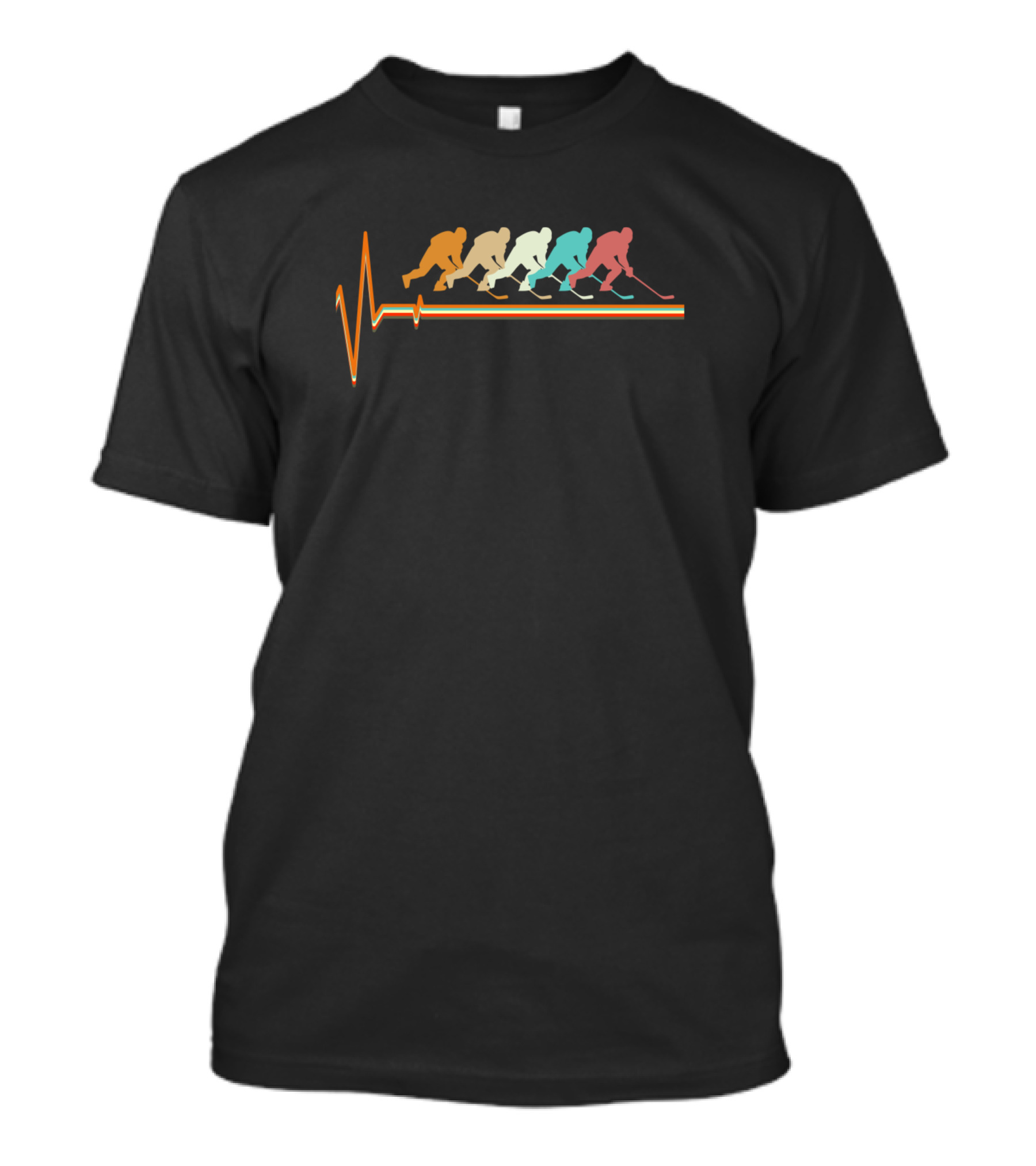 Hockey Retro Vintage Heartbeat Silhouette Players T-Shirt