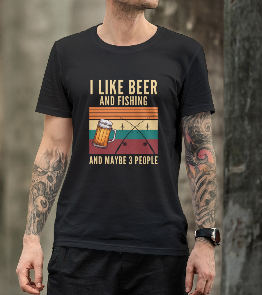 I Like Beer And Fishing With Maybe 3 People Retro Mug And Fishing Rods T-Shirt