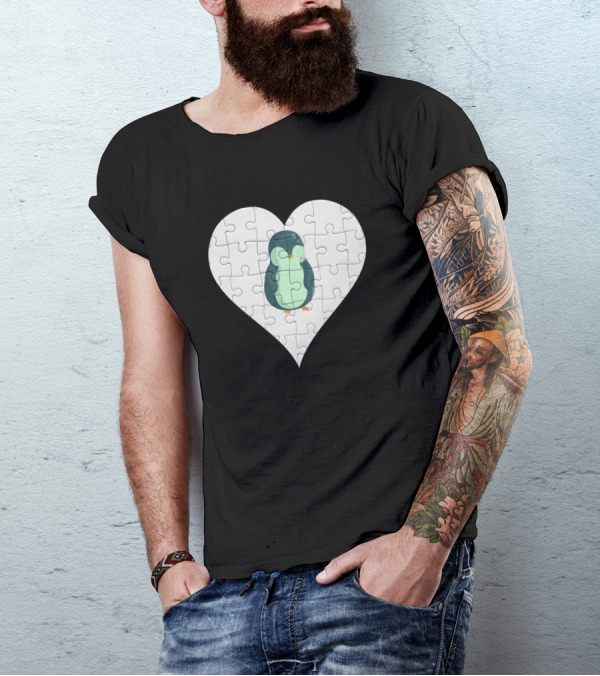 Jigsaw Heart Puzzle With Penguin Wild Animal T-Shirt