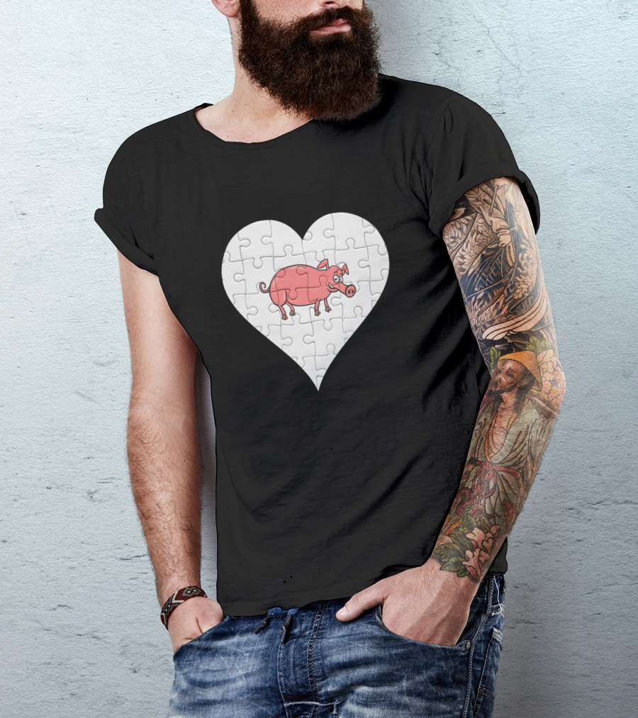 Jigsaw Pig Heart Farm Animals Puzzles T-Shirt