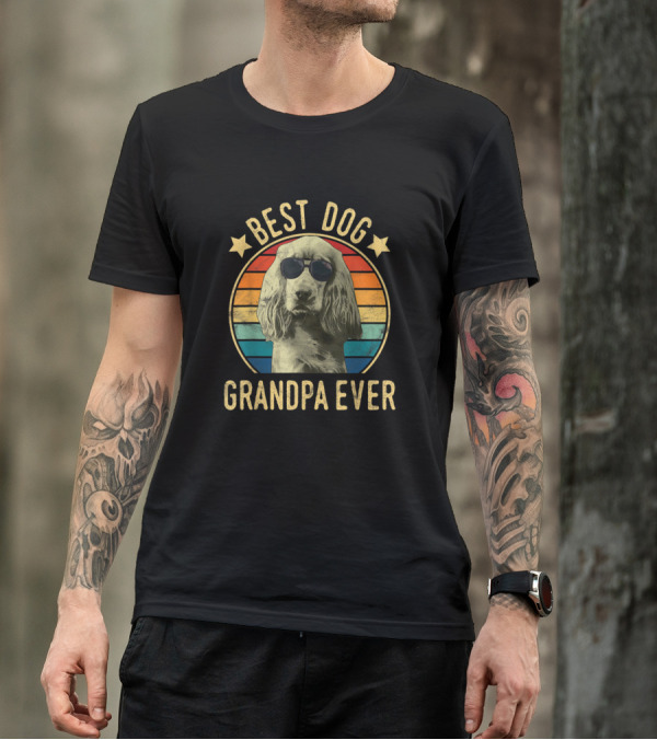 Best Dog Grandpa Ever English Cocker Spaniel Retro Sunglasses T-Shirt