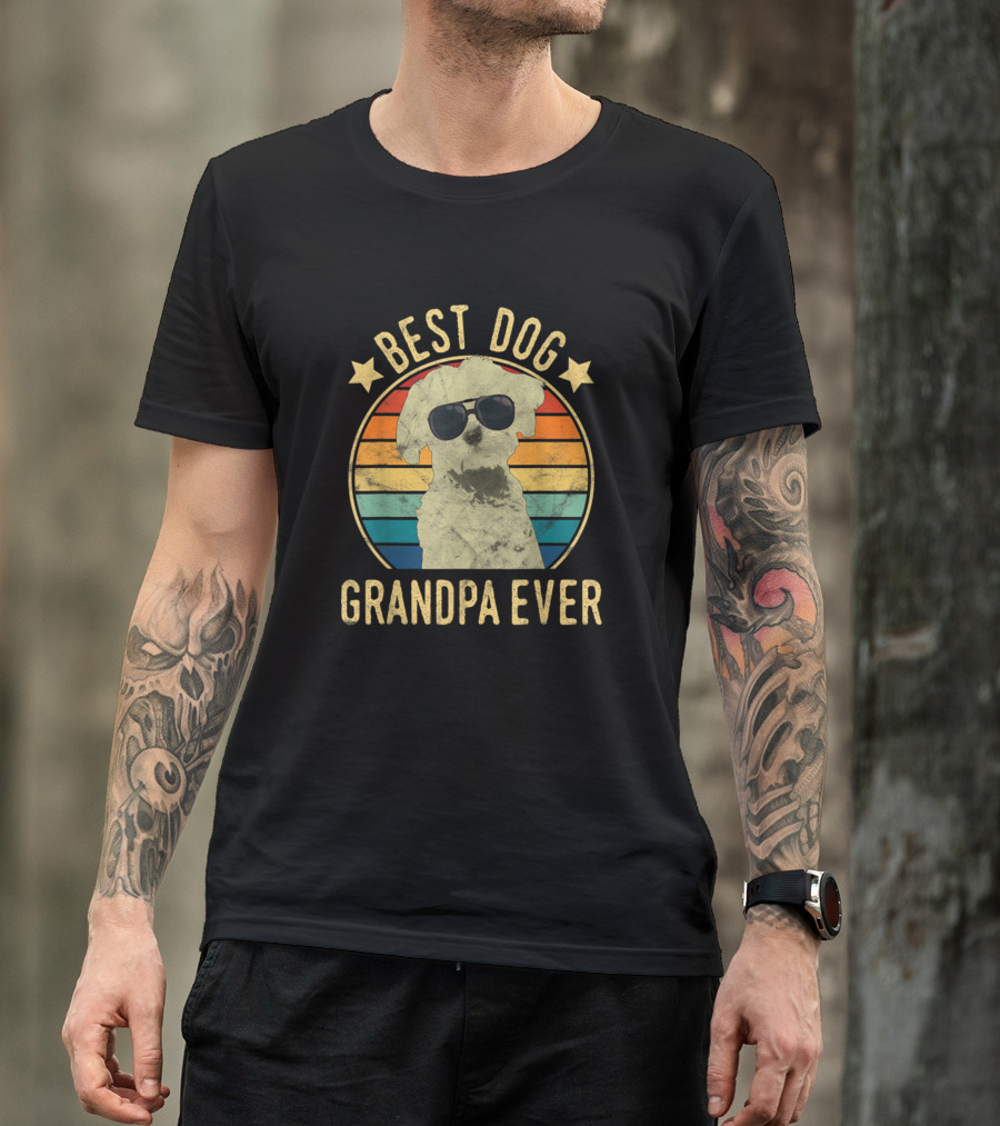 Best Dog Grandpa Ever Maltese Retro Sunglasses T-Shirt