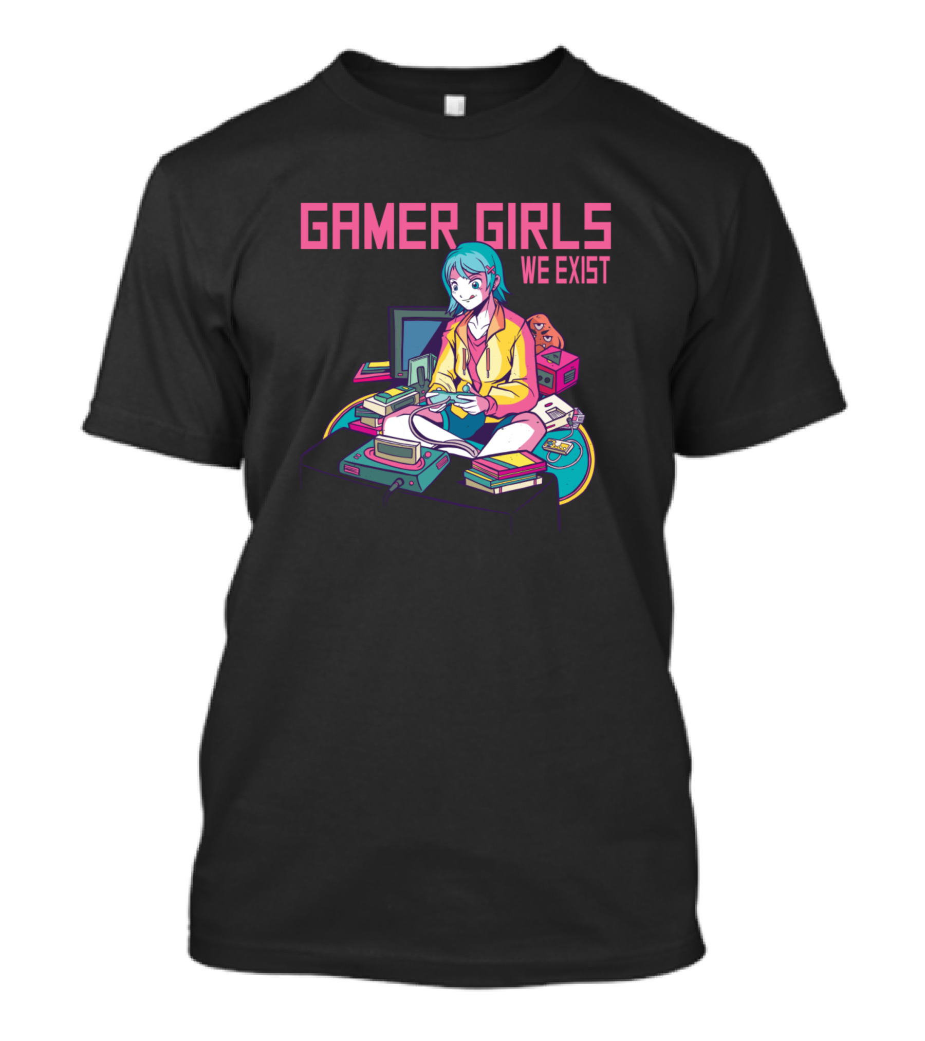 Gamer Girls We Exist Retro Gaming Scene With Anime Style Character T-Shirt
