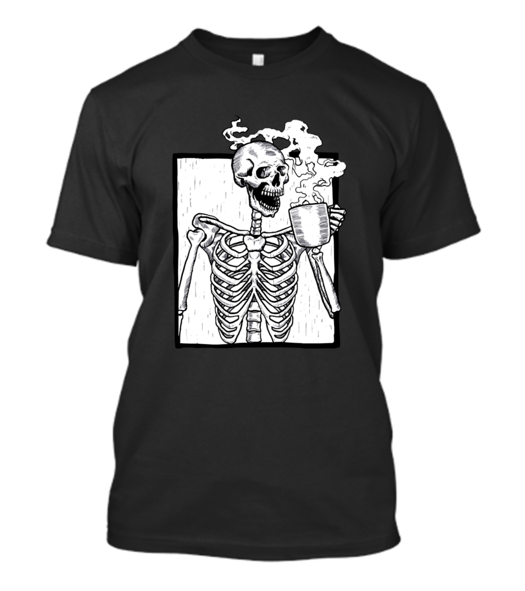 Halloween Coffee Loving Skeleton With Smoking Skull Mug T-Shirt