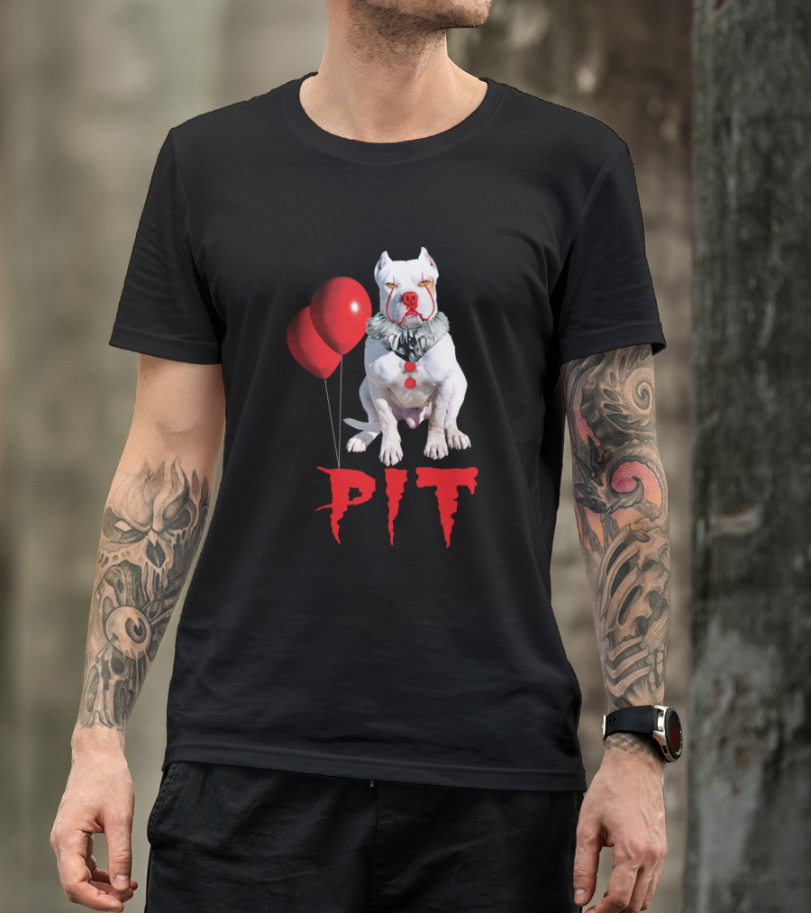 PIT Halloween Horror Clown Dog Red Balloons T-Shirt
