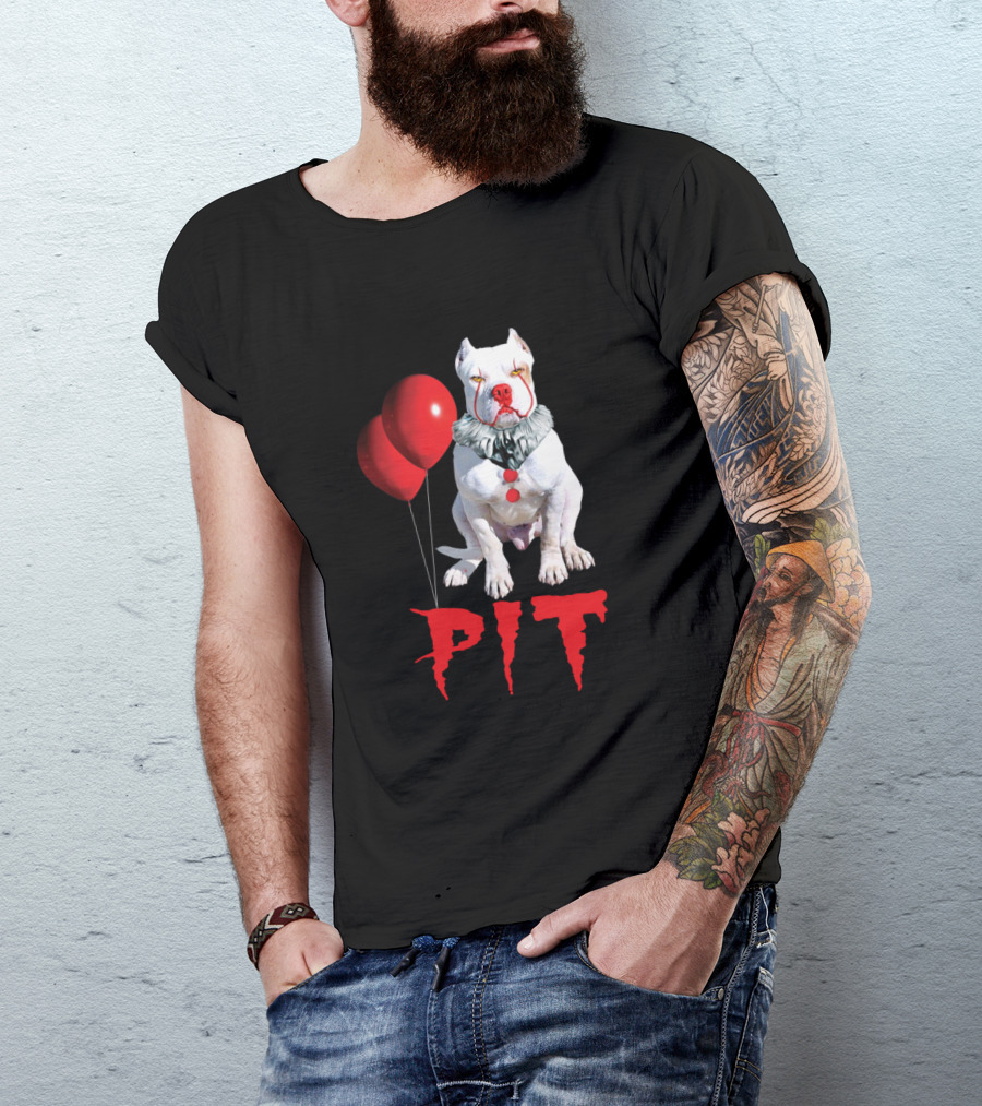 PIT Halloween Horror Clown Dog Red Balloons T-Shirt