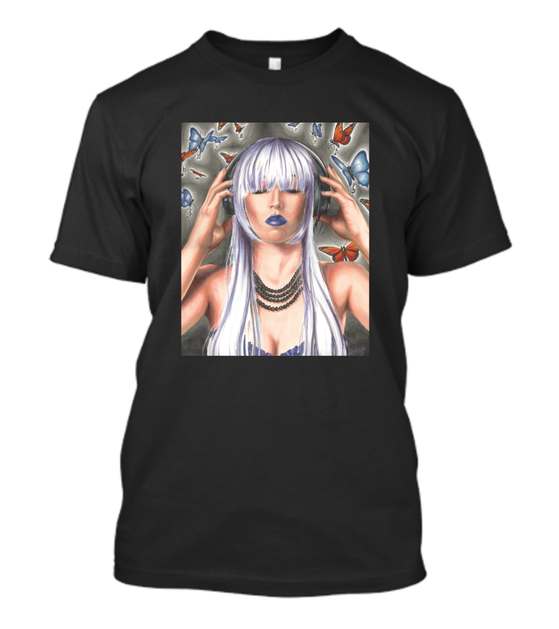 Headphone Punk Girl With Butterflies And Music Vibes T-Shirt