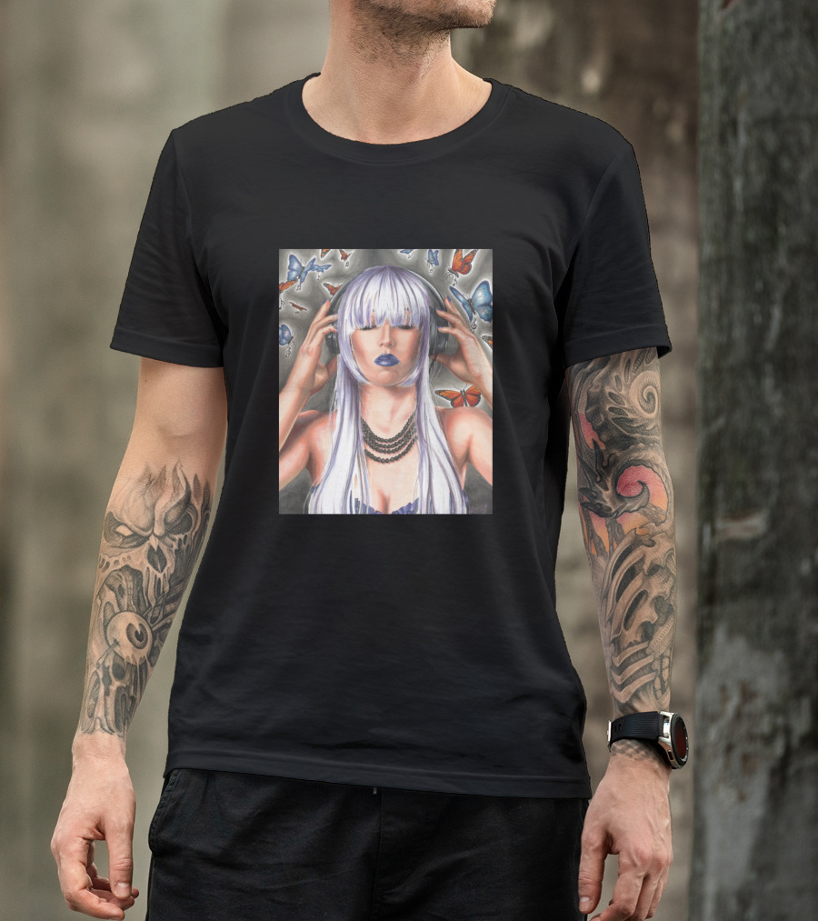 Headphone Punk Girl With Butterflies And Music Vibes T-Shirt