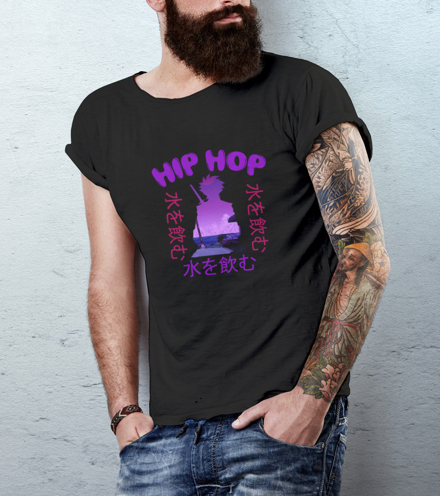 Hip Hop Rare Japanese Vaporwave Aesthetic Anime Samurai Silhouette With Purple T-Shirt