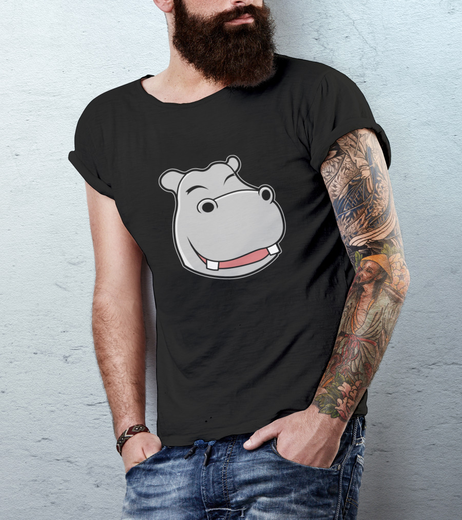 Hippo Head Comic Cute Smiling Cartoon Face T-Shirt