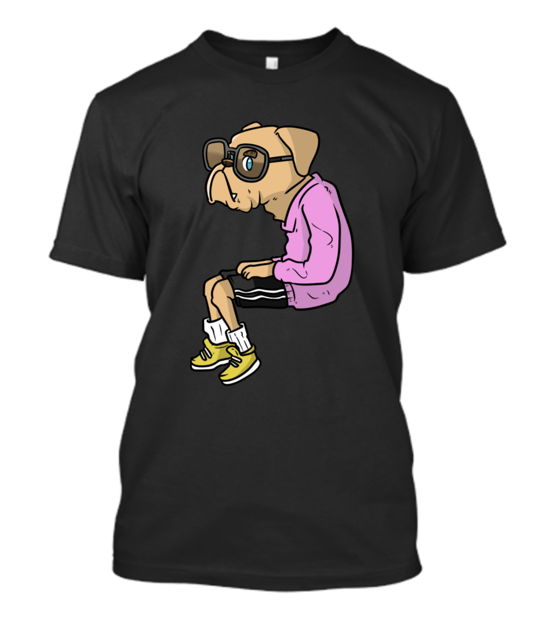 Hipster Great Dane Bulldog In Glasses And Pink T-Shirt