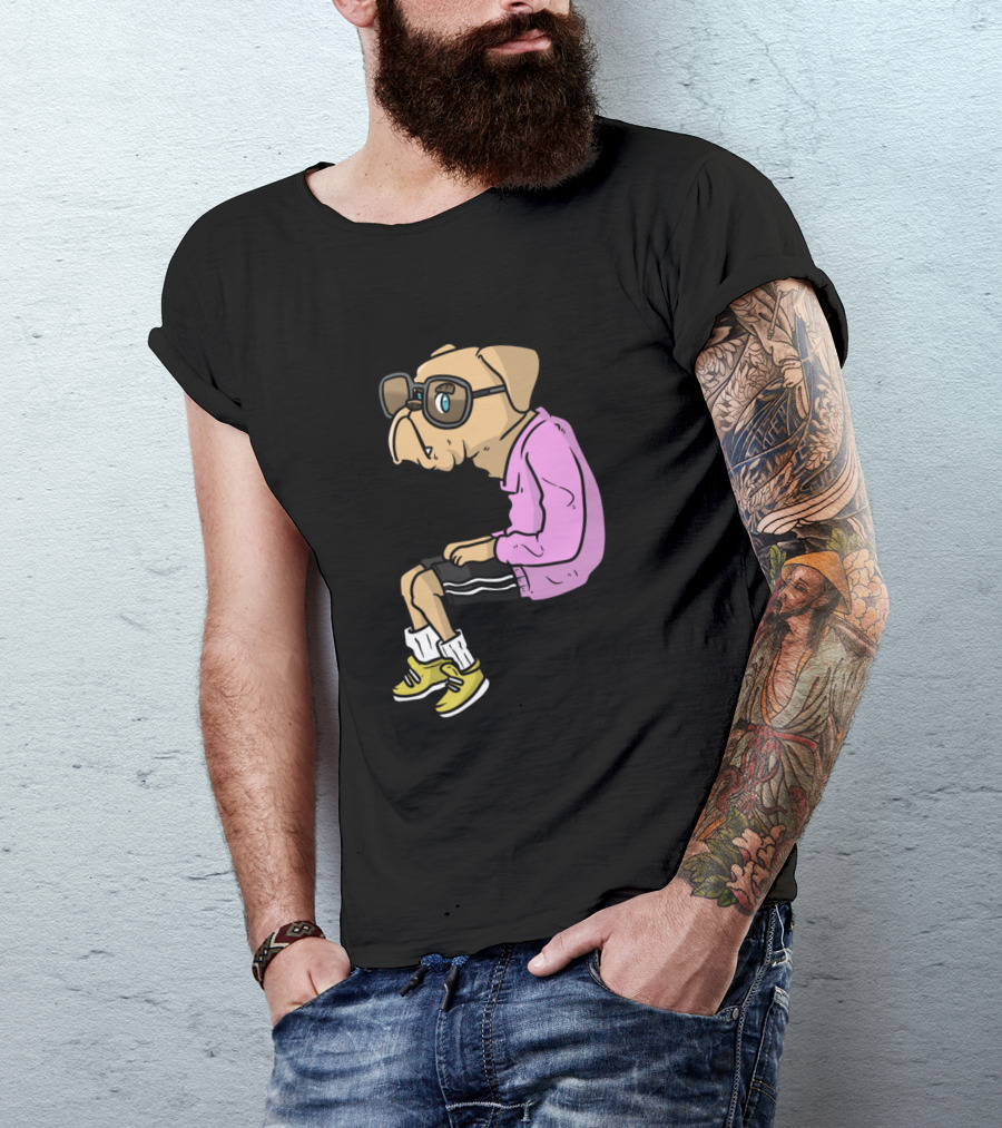 Hipster Great Dane Bulldog In Glasses And Pink T-Shirt