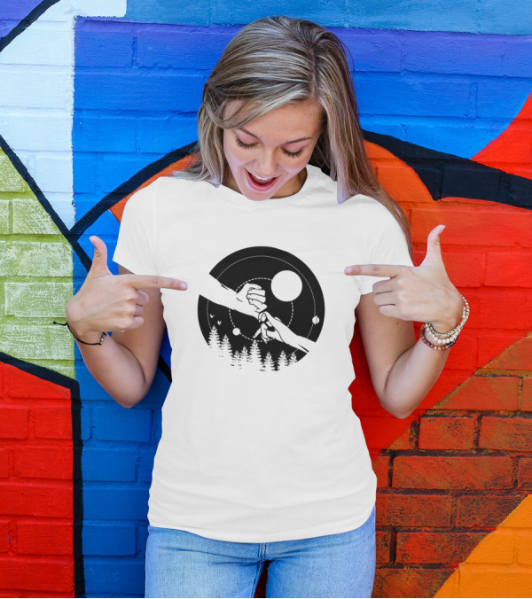 Holding Hands Cosmic Forest Night Sky T-Shirt