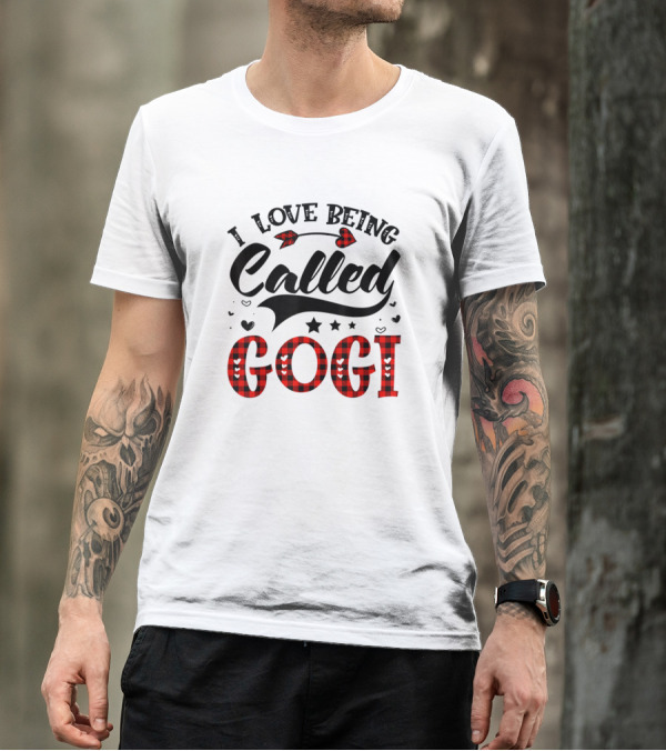 I Love Being Called Gogi Red Plaid Hearts And Arrows T-Shirt