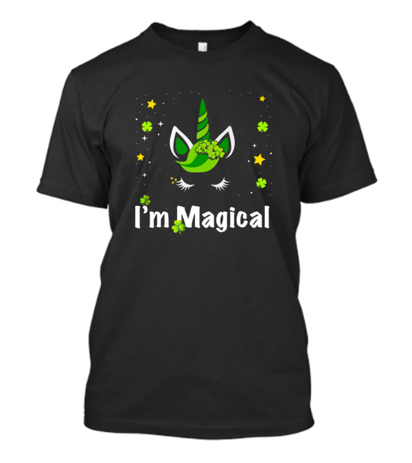I'm Magical Unicorn Face Green Shamrocks Stars T-Shirt