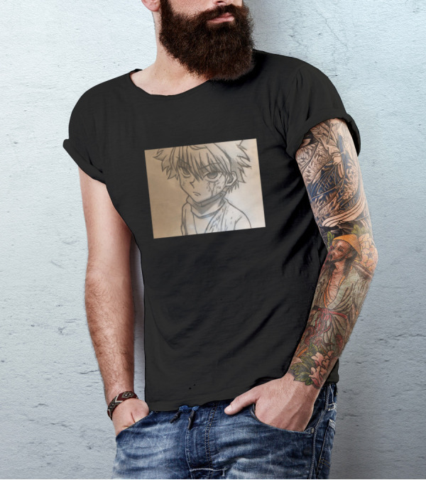 Killua Zoldyck Anime Character Sketch Drawing Hunter X Hunter T-Shirt