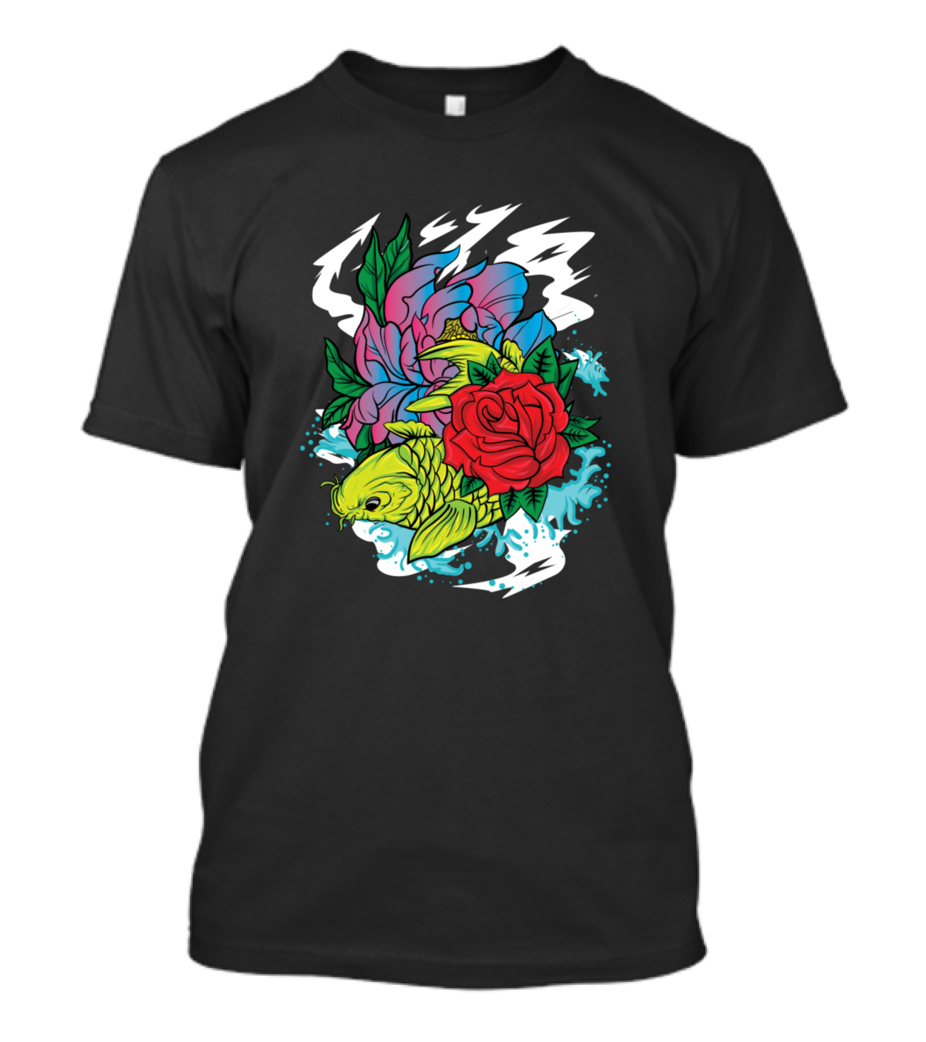 Koi Fish With Vibrant Roses And Peonies T-Shirt