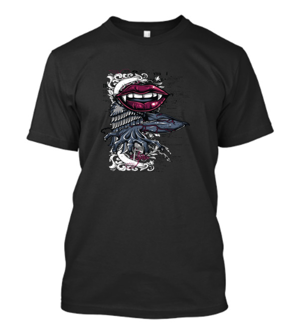 Lips Tatto Winged Gothic T-Shirt