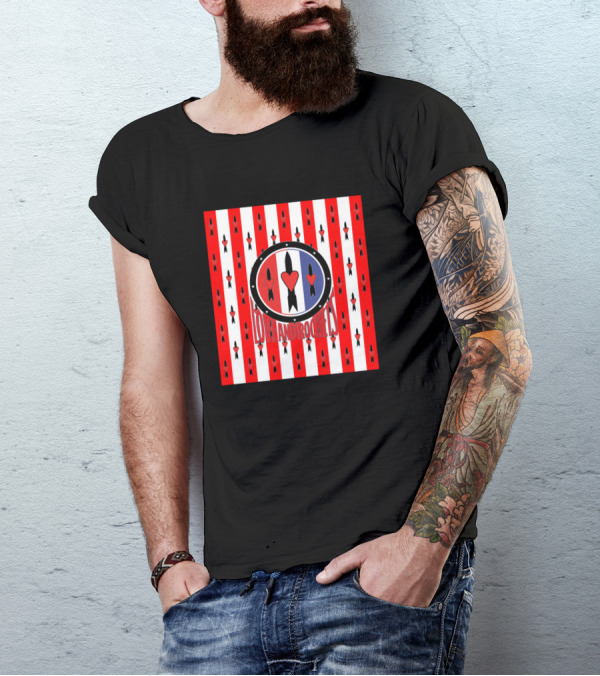 Love And Rockets Red White Stripe Hearts And Rockets T-Shirt