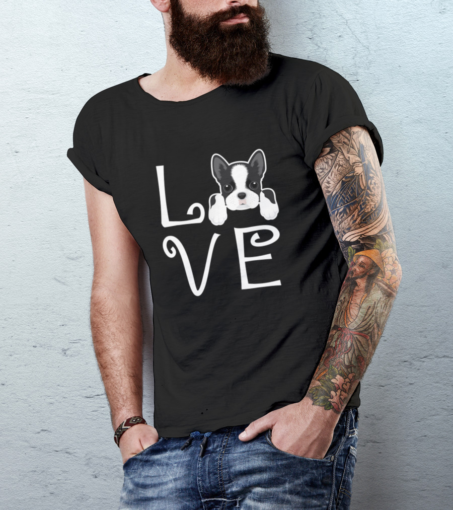 Love Boston Terrier Puppy Typography T-Shirt