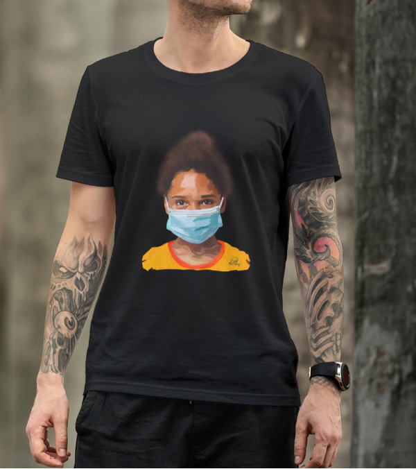 Masks Save Our Lives Young Girl Wearing Protective Face Mask T-Shirt