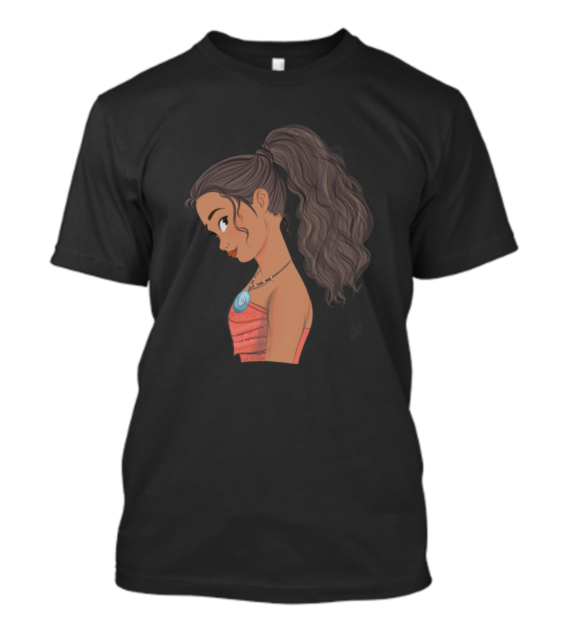 Moana Side Profile Illustration With Ocean Pendant T-Shirt