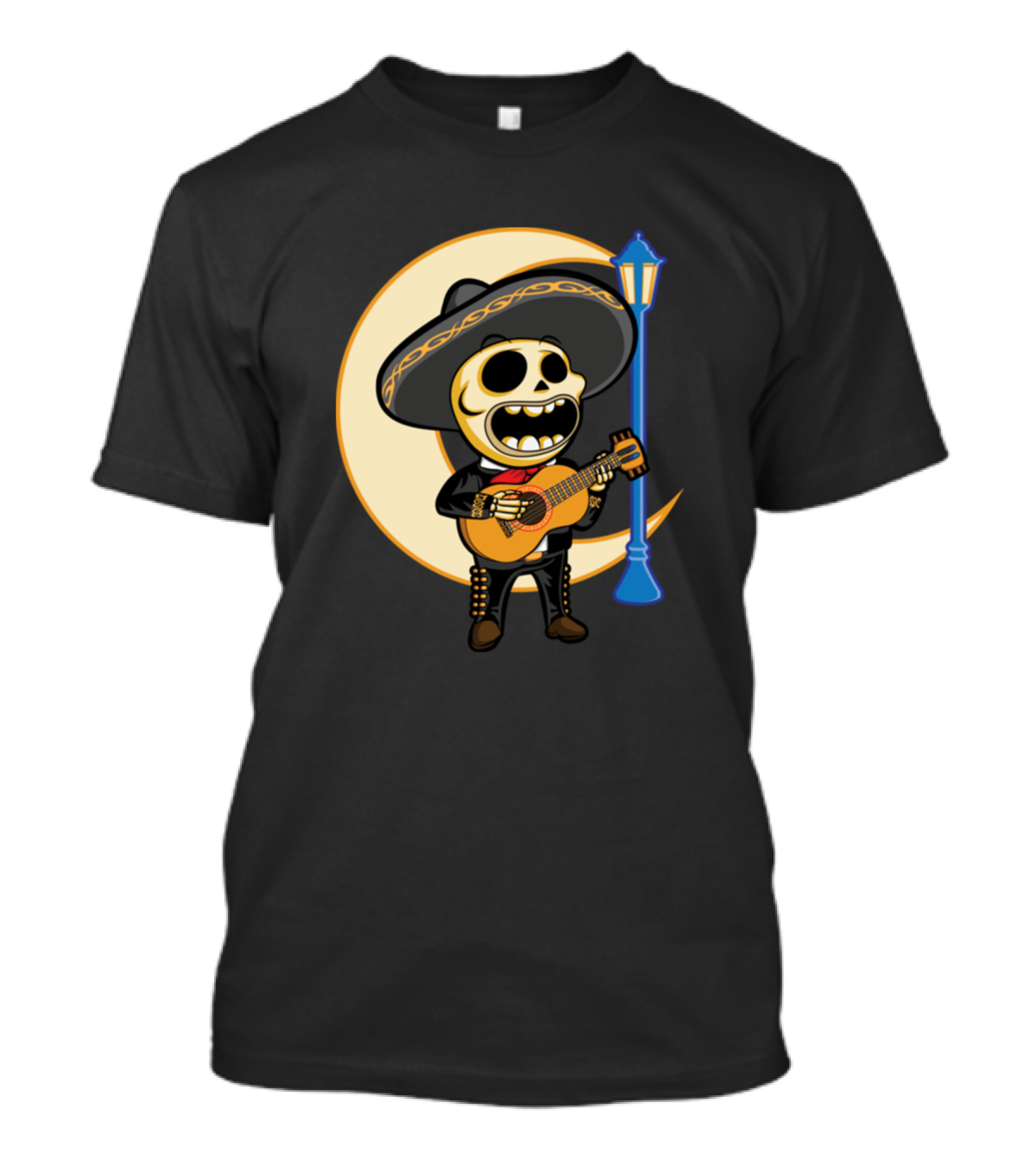 Pedrito The Mariachi Skeleton Guitar Serenade Under Streetlight T-Shirt