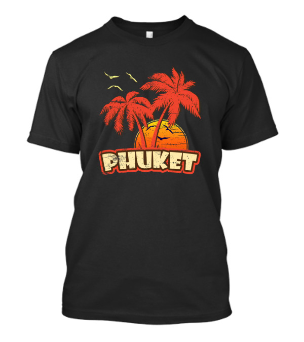 Phuket Vintage Sunset With Palm Trees And Birds T-Shirt