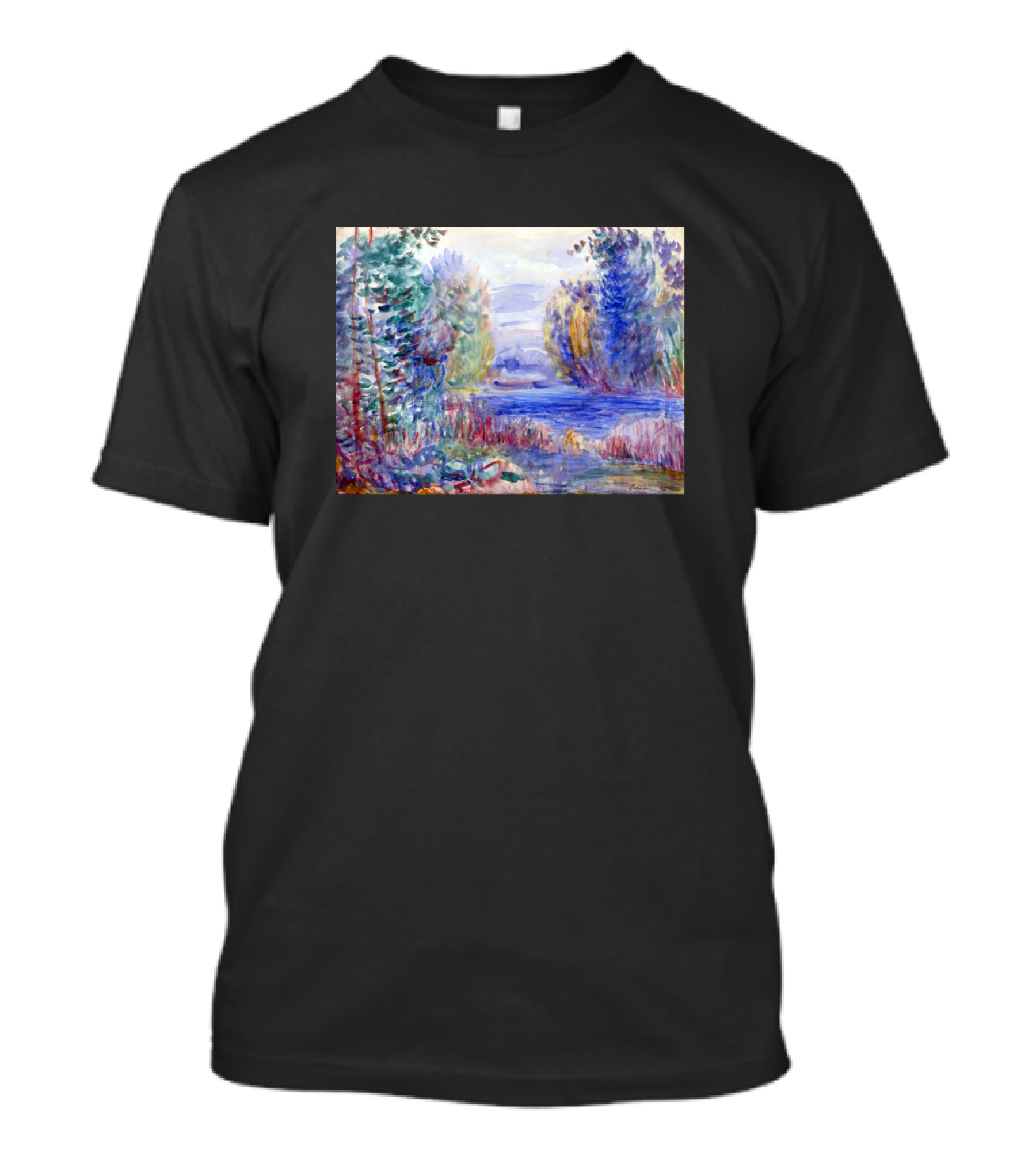 Pierre Auguste Renoir River Landscape 1890 Painting Impressionist Water Scene T-Shirt