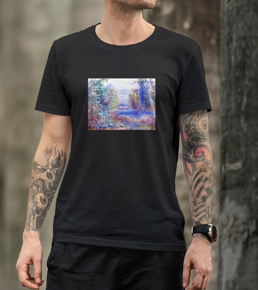 Pierre Auguste Renoir River Landscape 1890 Painting Impressionist Water Scene T-Shirt