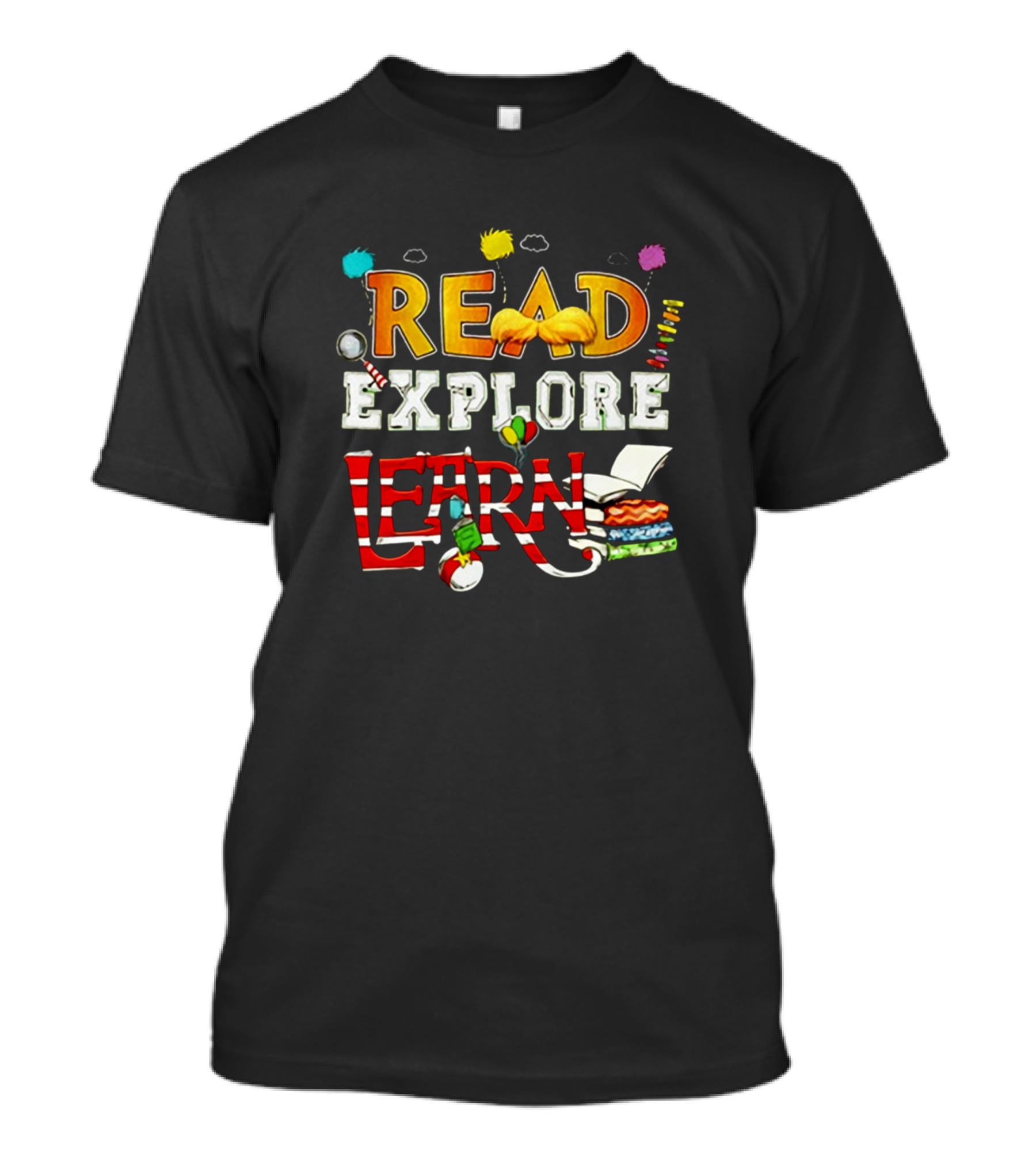 Read Explore Learn Dr. Seuss Inspired Cat In The Hat Books T-Shirt