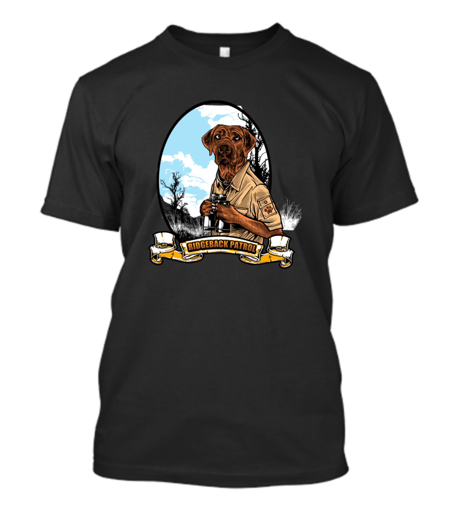 Ridgeback Patrol Funny Dog Ranger In Safari Uniform With Binoculars T-Shirt