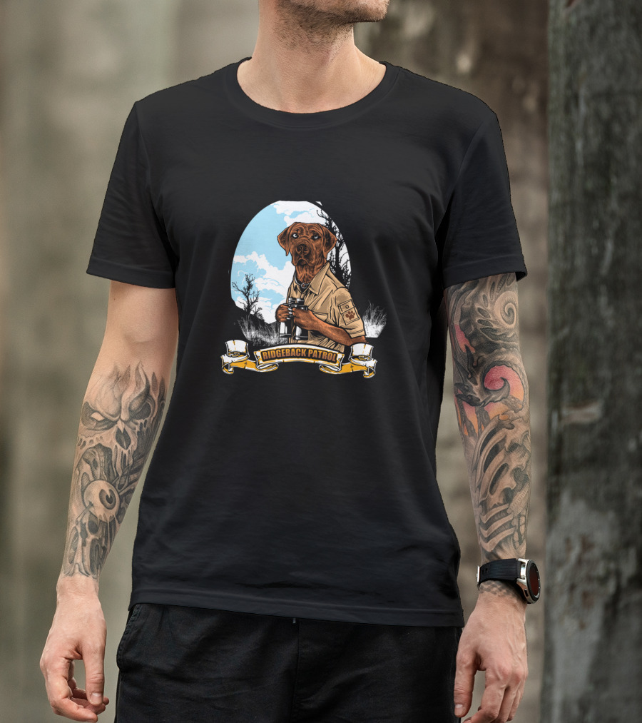 Ridgeback Patrol Funny Dog Ranger In Safari Uniform With Binoculars T-Shirt