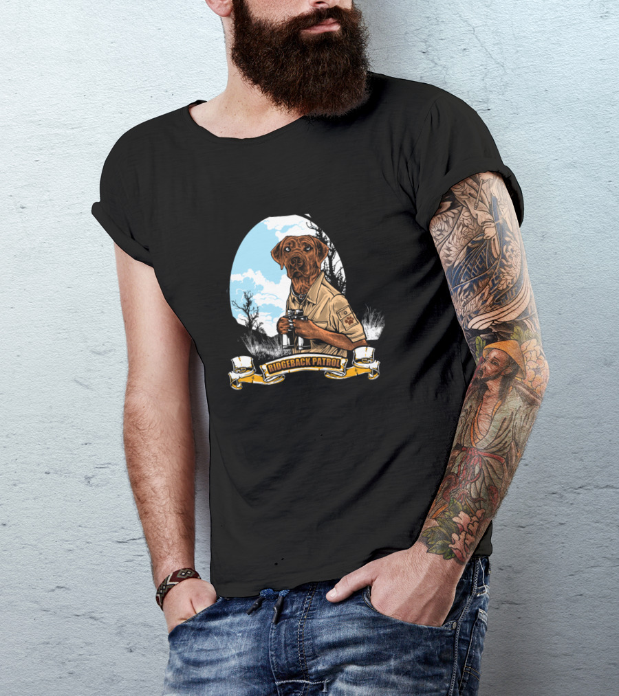 Ridgeback Patrol Funny Dog Ranger In Safari Uniform With Binoculars T-Shirt