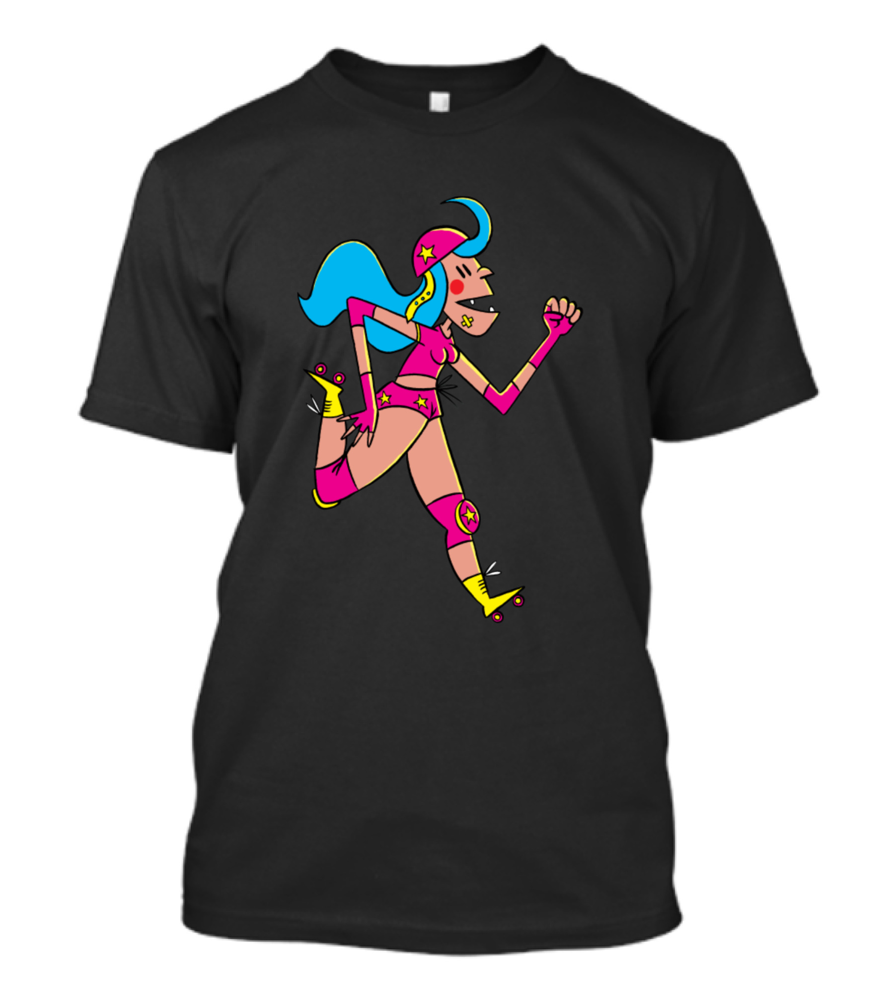 Roller Derby Girl Electric Pink Star Skater T-Shirt