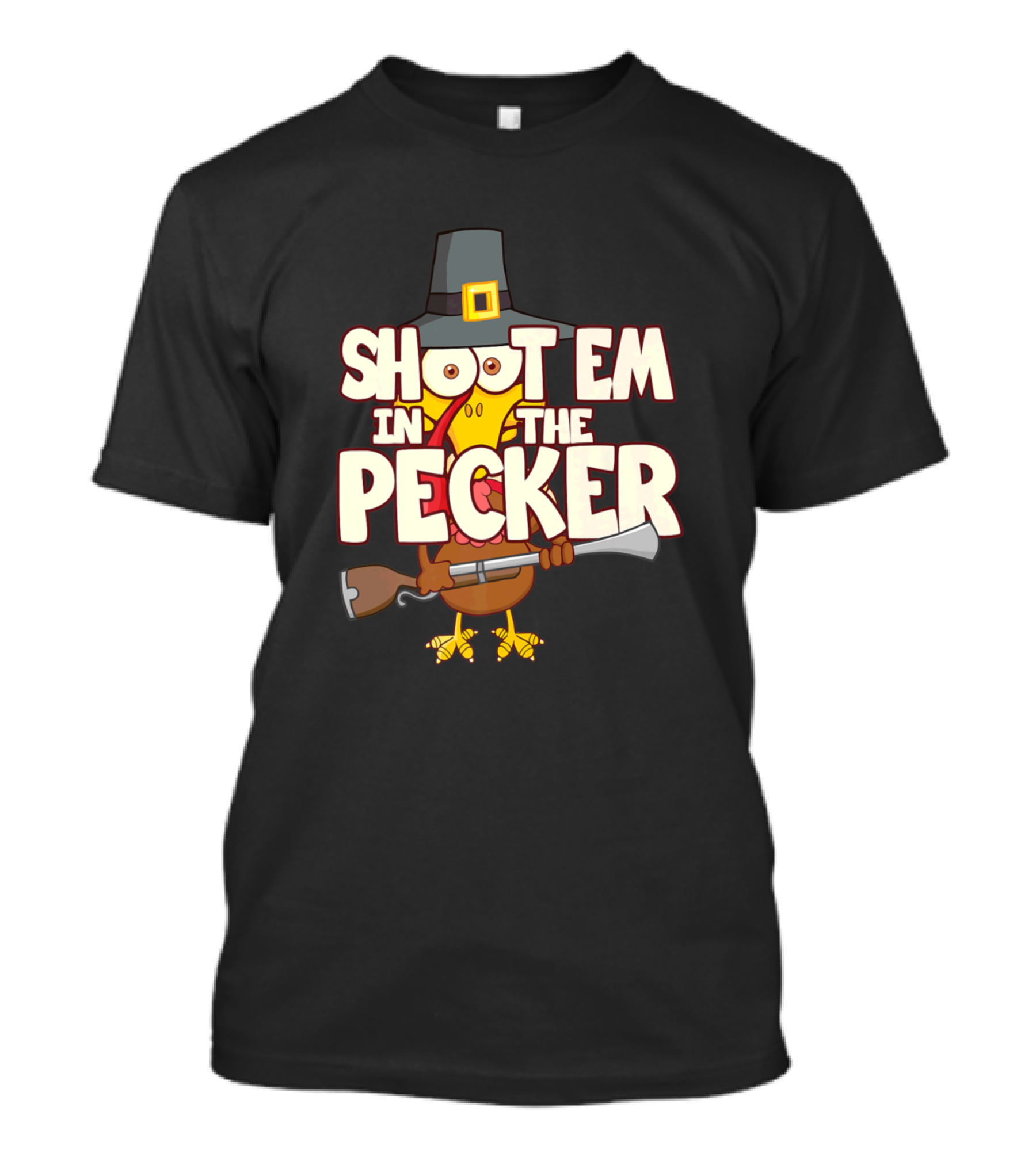 Shoot Em In The Pecker Turkey Awesome Hunting Cartoon T-Shirt