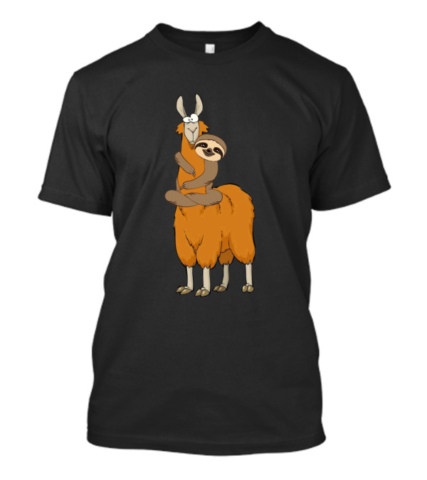 Sloth Hugging Llama Cartoon Characters T-Shirt